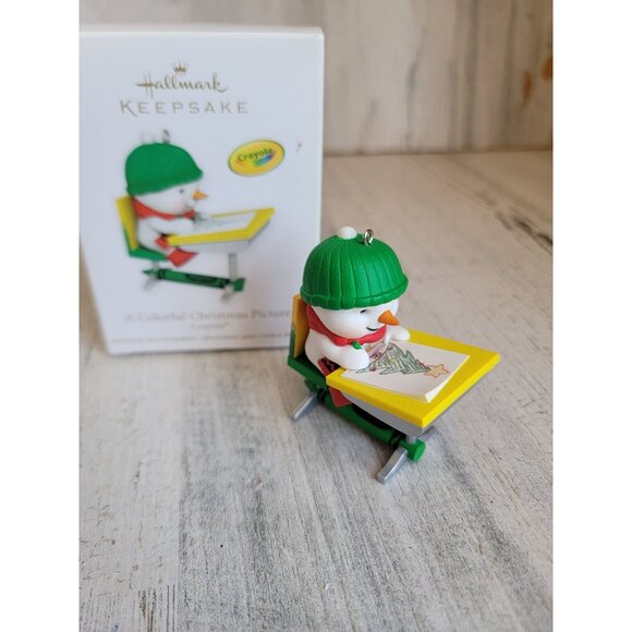 Hallmark a colorful Christmas picture Crayola ornament Xmas Snowman - Picture 1 of 7